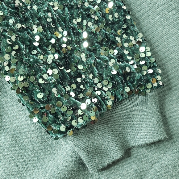Shopthemint.com Sequin Sleeves Knitted Sweatshirt Holidays Forest Green Sequins - Picture 7 of 13